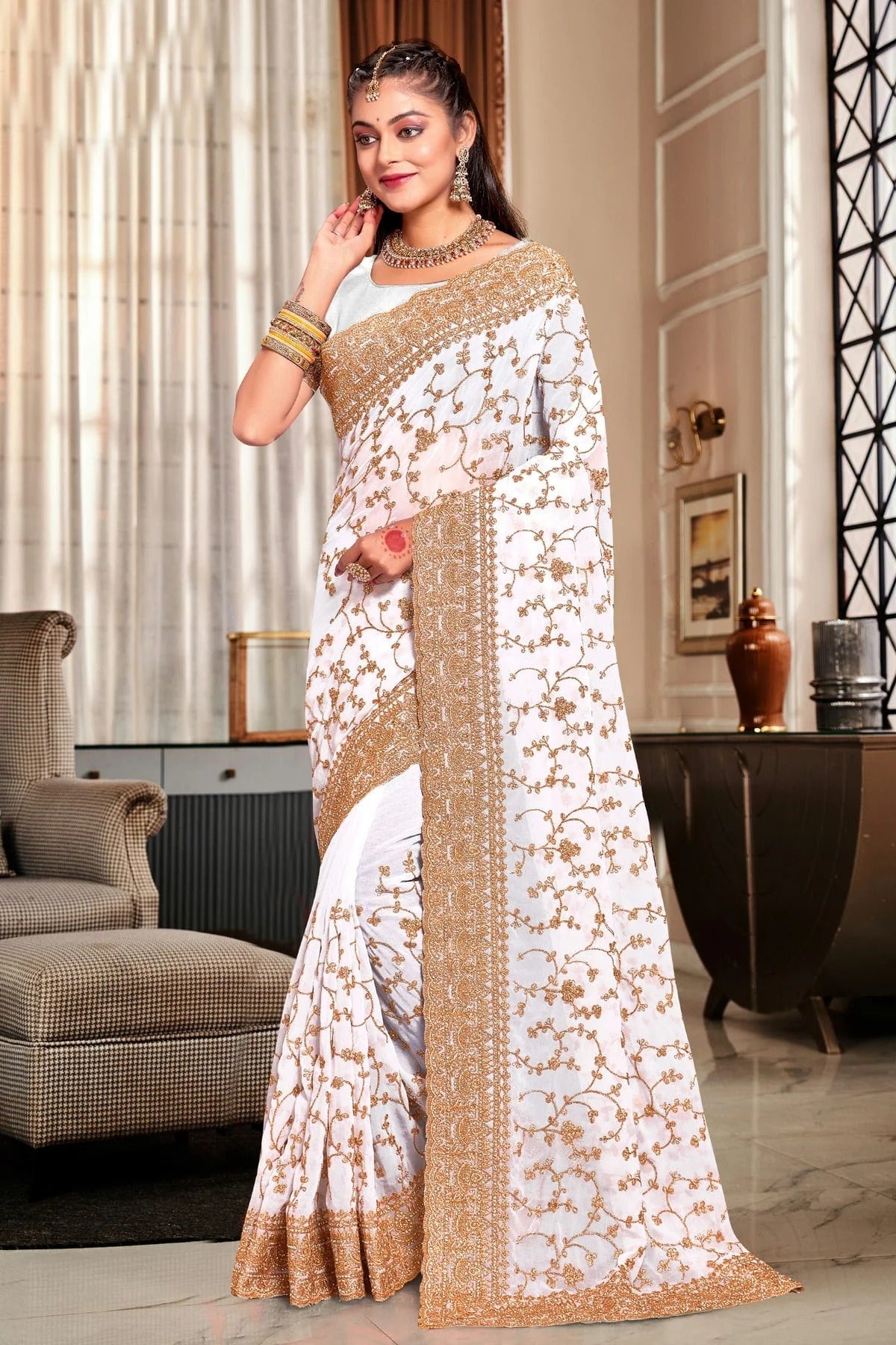 White Colour Georgette Designer Saree LC1121720
