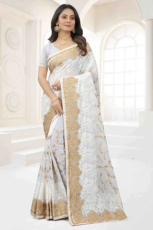 White Colour Georgette Designer Saree SD1090638