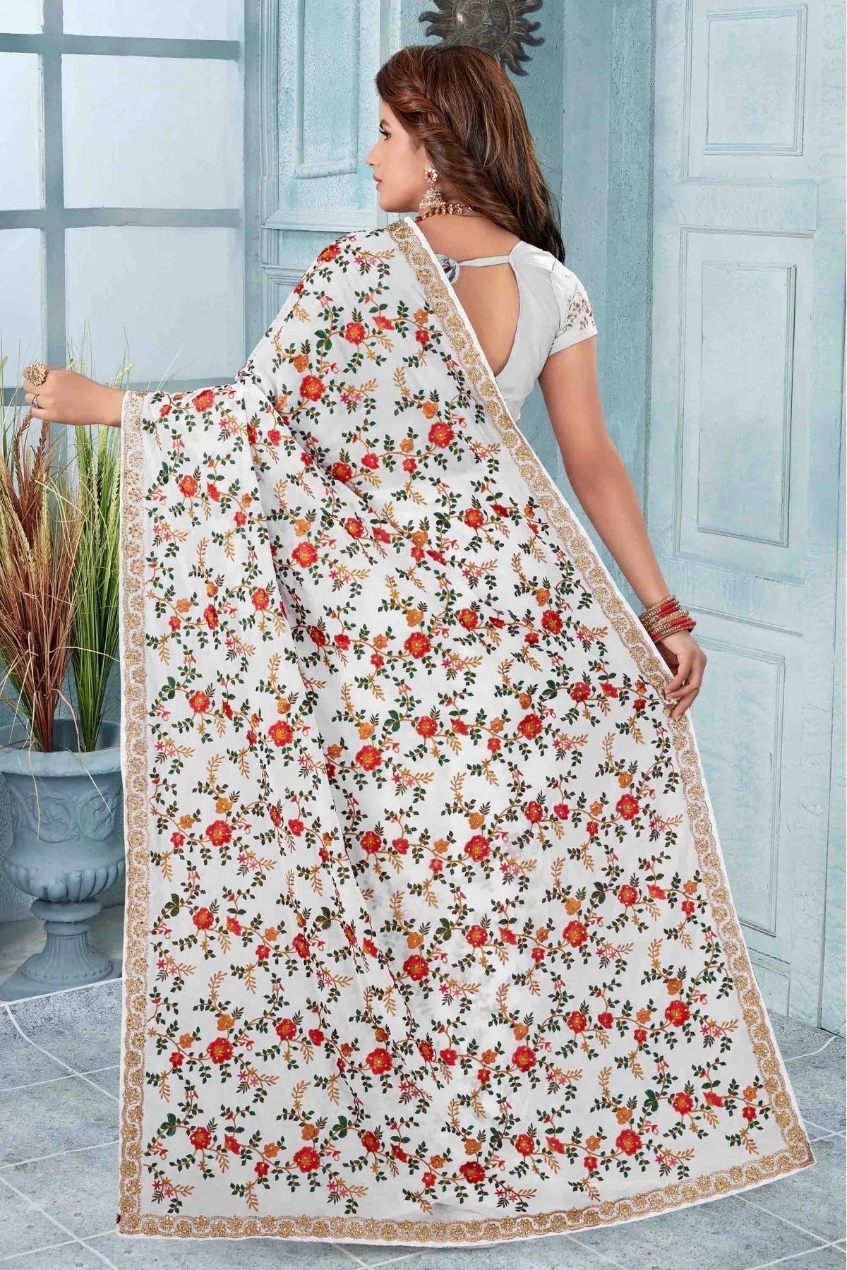 White Colour Georgette Designer Saree SD1120510 A