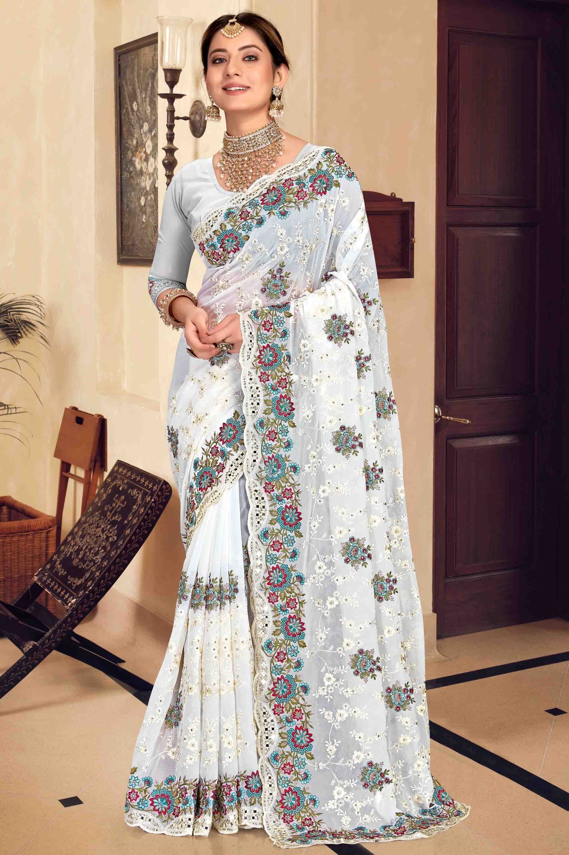 White Colour Georgette Designer Saree SD1121148