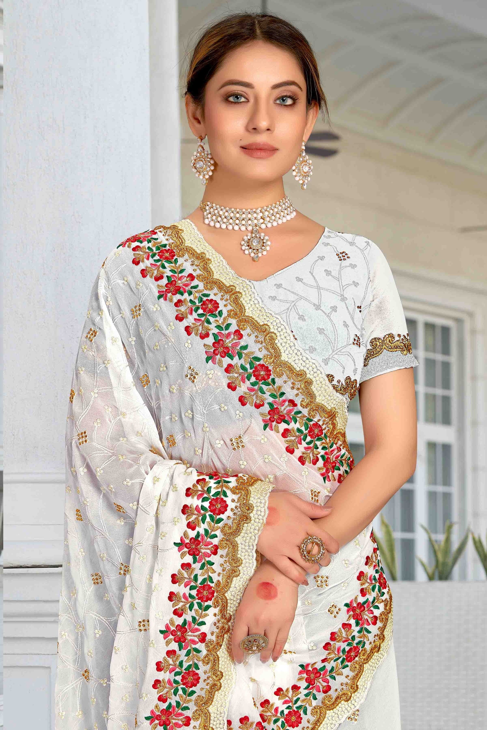 White Colour Georgette Designer Saree SD1121158 A