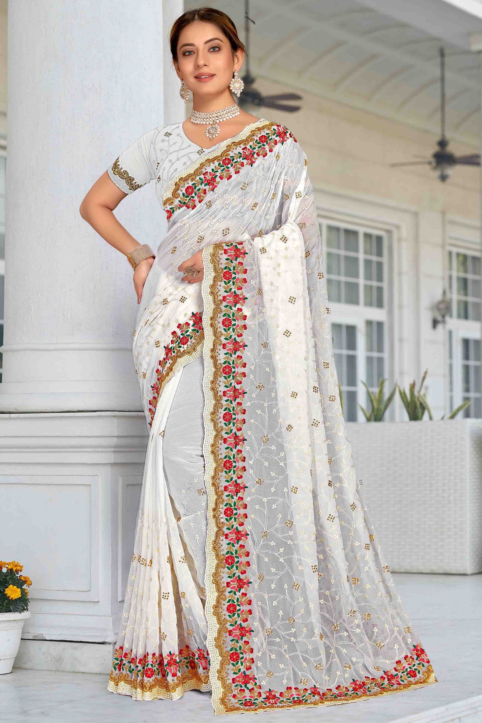 White Colour Georgette Designer Saree SD1121158