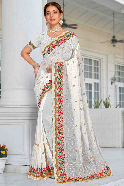 White Colour Georgette Designer Saree SD1121158