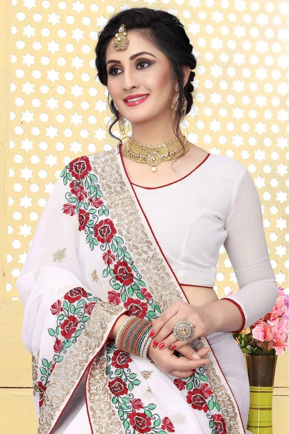 White Colour Georgette Embroidered Saree SD1120425 A