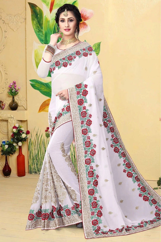 White Colour Georgette Embroidered Saree SD1120425