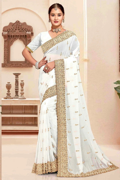 White Colour Georgette Embroidery Work Designer Saree SD1091243