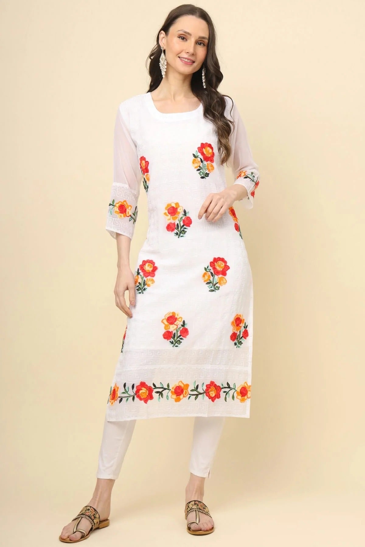 White Colour Georgette Kurti KR1111207
