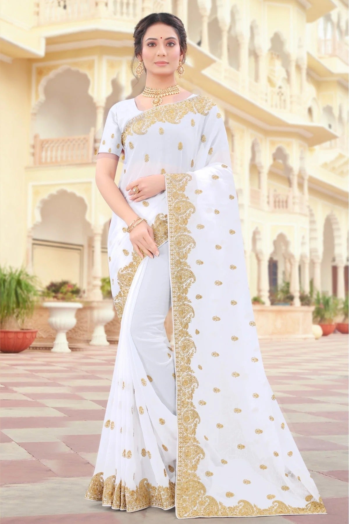 White Colour Georgette Resham Work Saree SD1090425