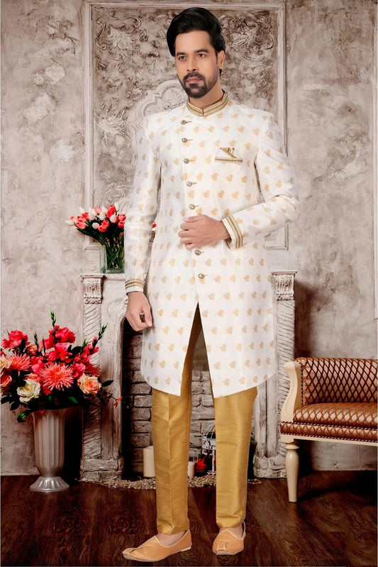 White Colour Jacquard Sherwani SH1040301