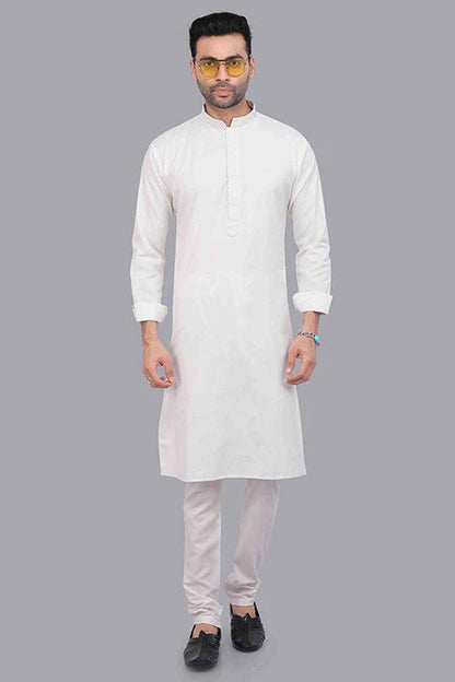 White Colour Kurta Pajama In Cotton KP1210175