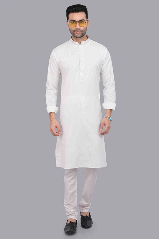White Colour Kurta Pajama In Cotton KP1210175