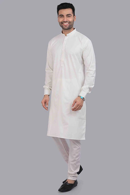 White Colour Kurta Pajama In Cotton KP1210184