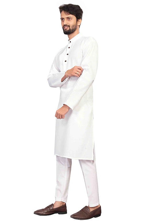 White Colour Kurta Pajama In Cotton KP1210203 A