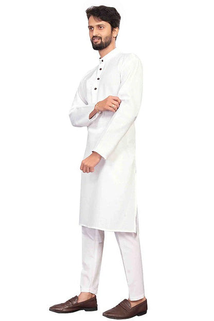 White Colour Kurta Pajama In Cotton KP1210203 A