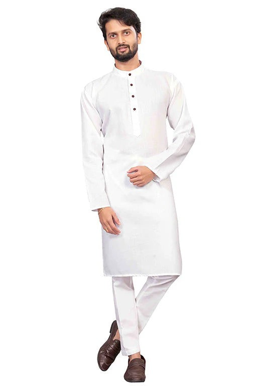 White Colour Kurta Pajama In Cotton KP1210203