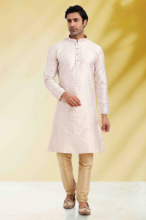 White Colour Kurta Pajama In Jacquard KP1210277