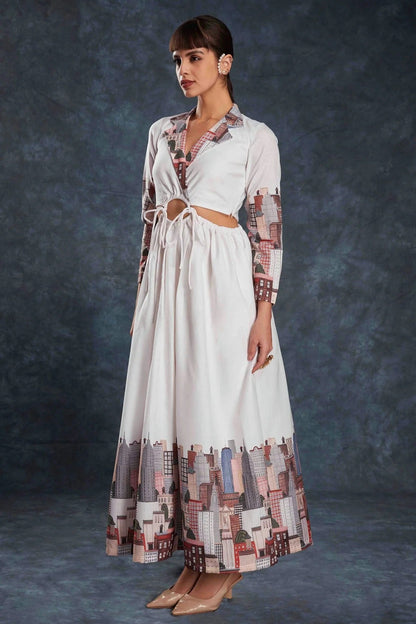 White Colour Linen Maxi Dress TP1080945 A
