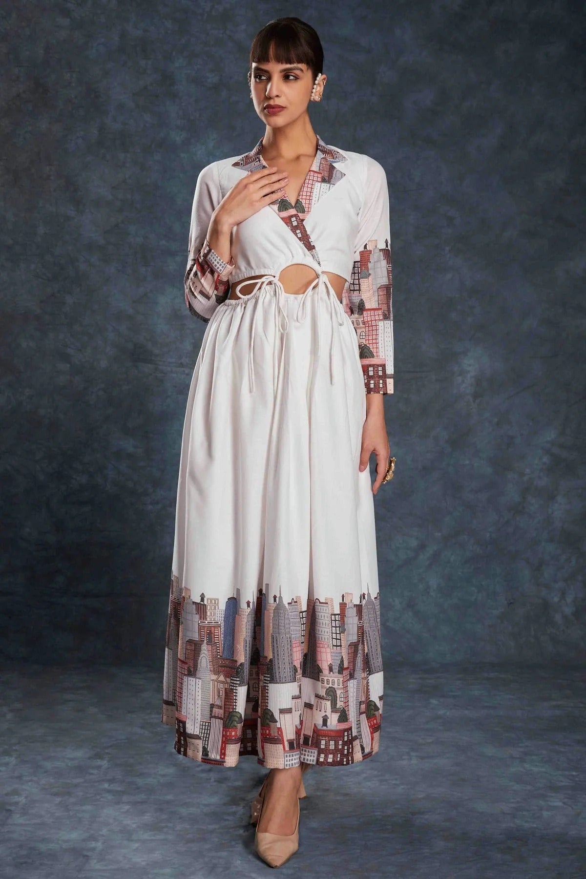 White Colour Linen Maxi Dress TP1080945