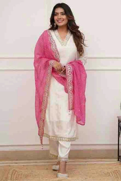 White Colour Liva Rayon Stitched Pant Style Suit SS1140981