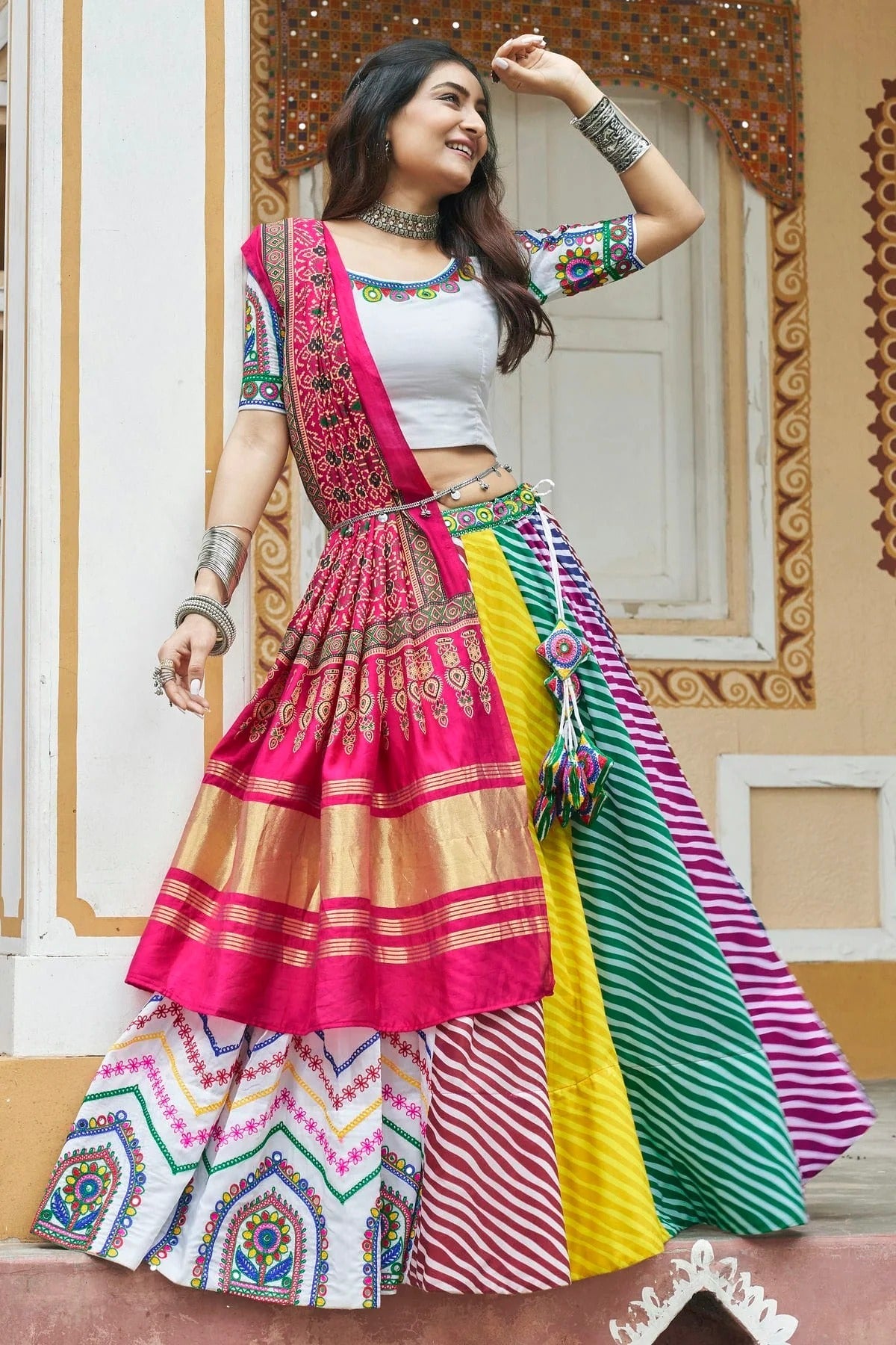 White Colour Maslin Cotton Navratri Lehenga LC1150236