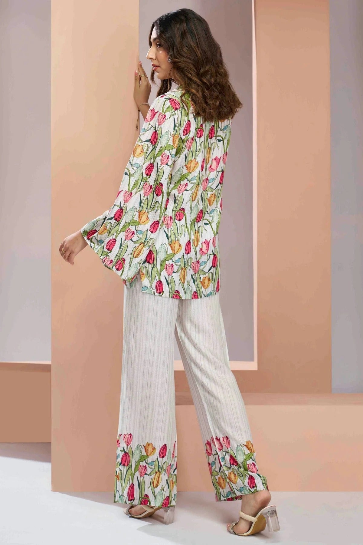 White Colour Muslin Silk Co Ord Suit TP1080963 B