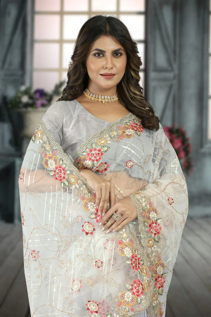 White Colour Net Designer Saree LC1121406 A