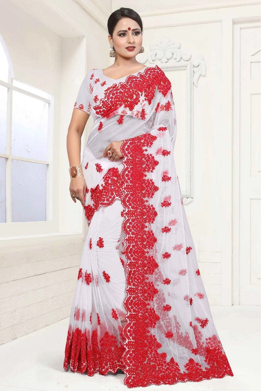 White Colour Net Designer Saree SD1090043