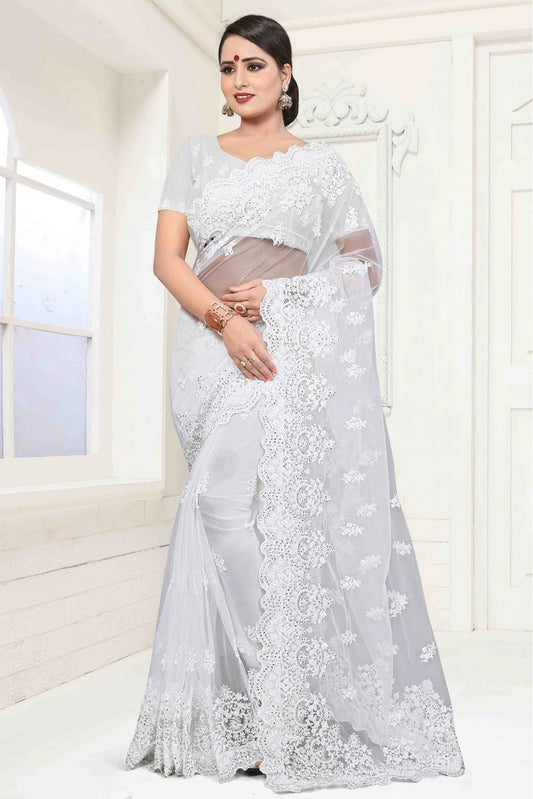 White Colour Net Designer Saree SD1090045