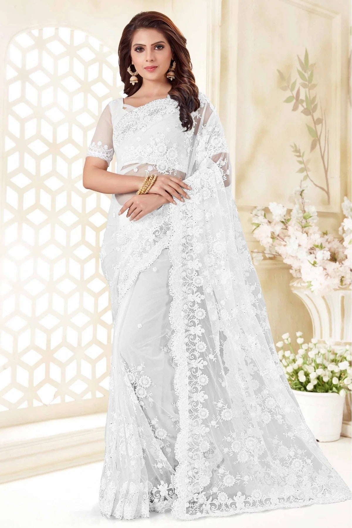 White Colour Net Designer Saree SD1090049