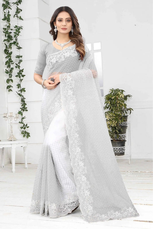 White Colour Net Designer Saree SD1090233