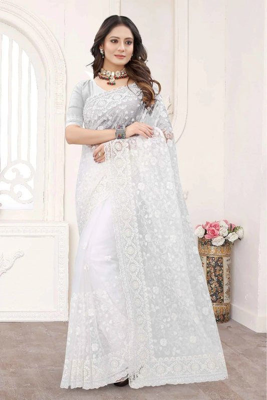 White Colour Net Designer Saree SD1090244