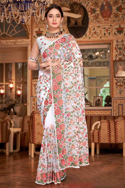 White Colour Net Designer Saree SD1090525