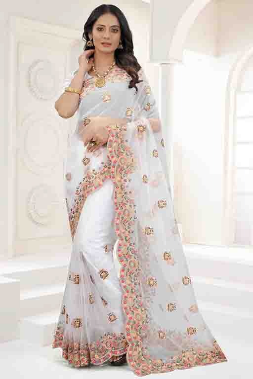 White Colour Net Designer Saree SD1090539