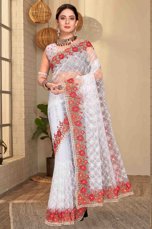 White Colour Net Designer Saree SD1090584