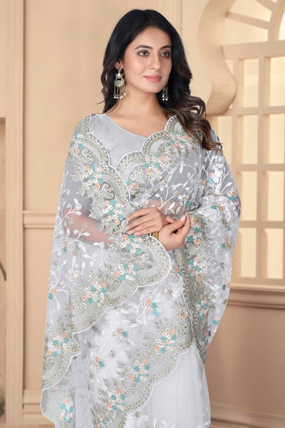 White Colour Net Designer Saree SD1091083 A
