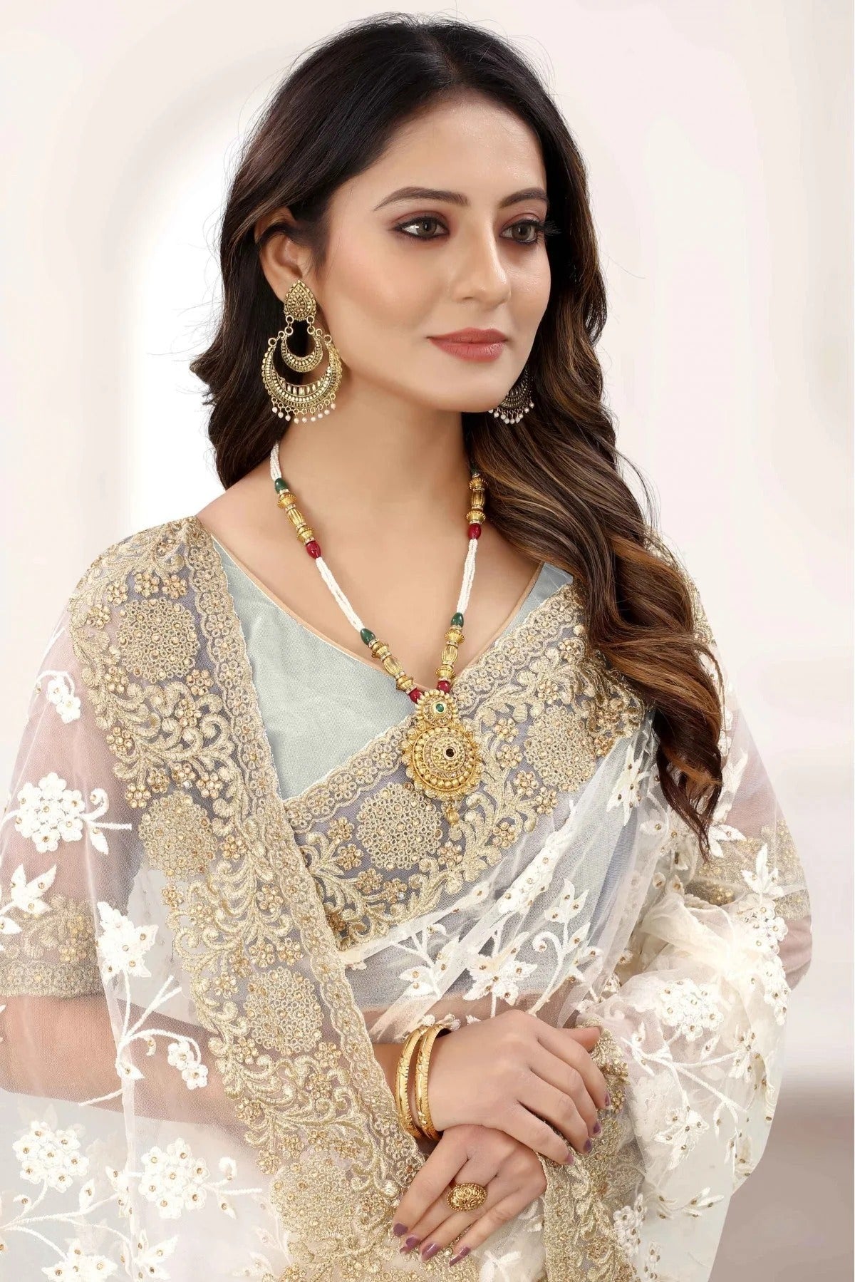 White Colour Net Designer Saree SD1120845 A