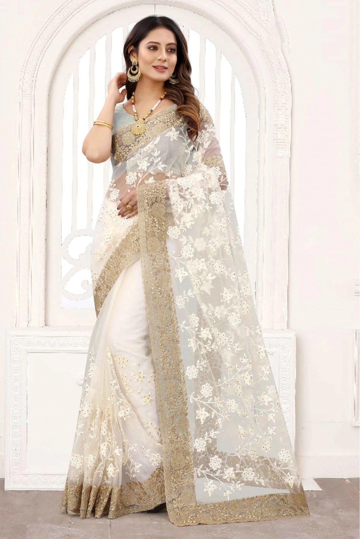 White Colour Net Designer Saree SD1120845