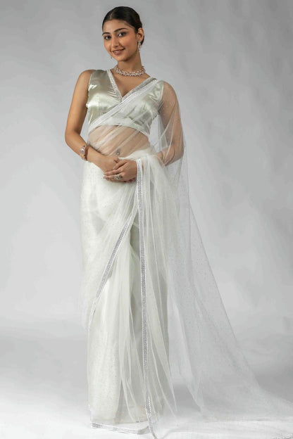 White Colour Net Ready To Wear Saree SD1122054