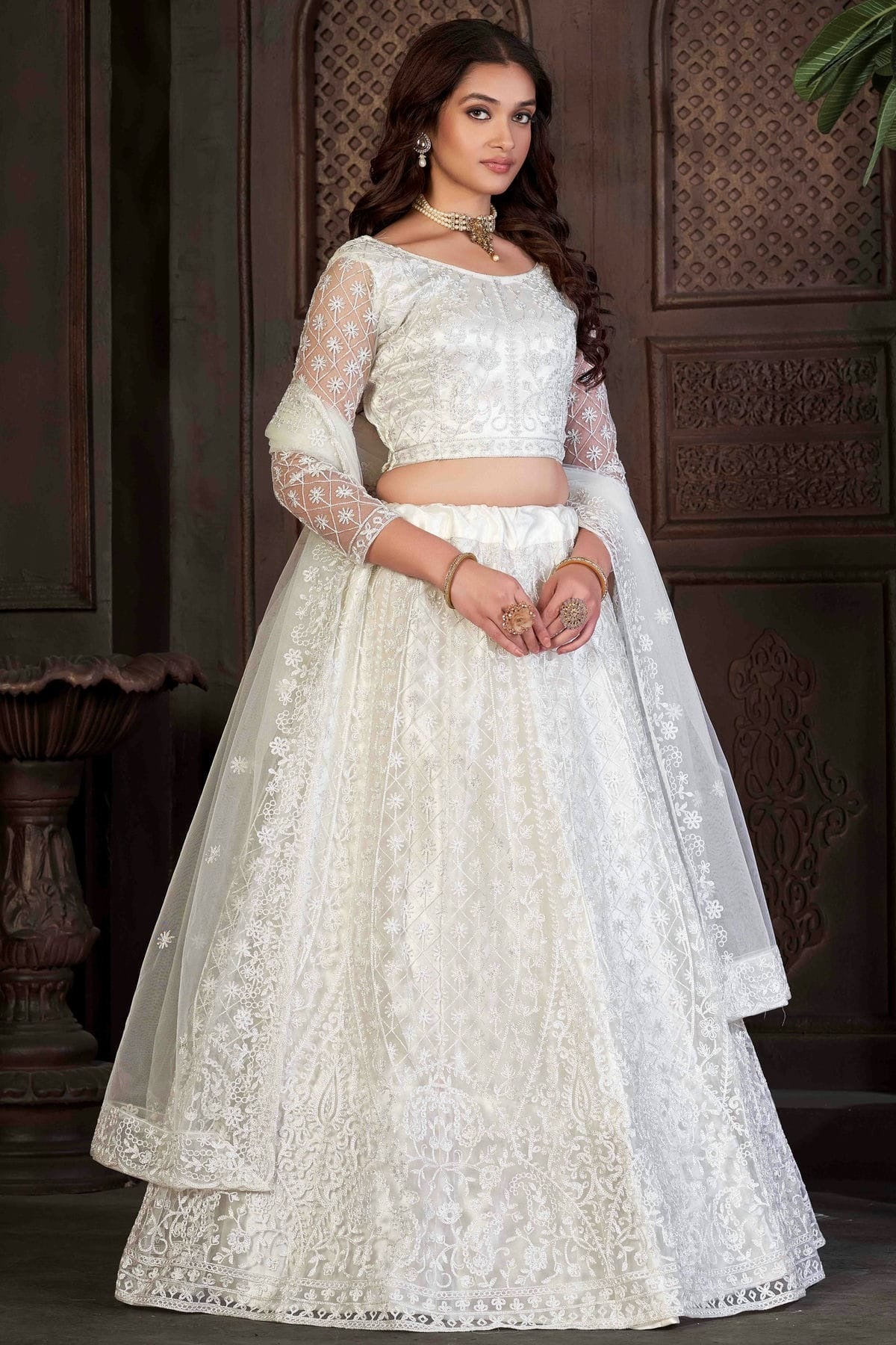 White Colour Net Semi Stitched Lehenga Choli LC1170058 A