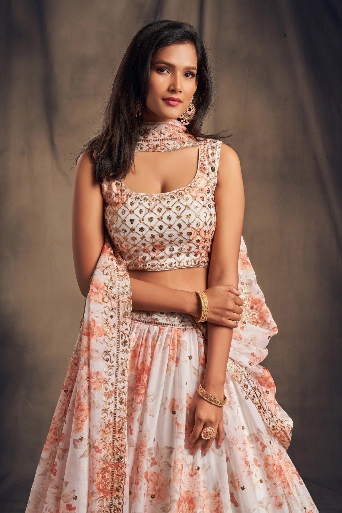 White Colour Organza Lehenga Choli LC1010095 B
