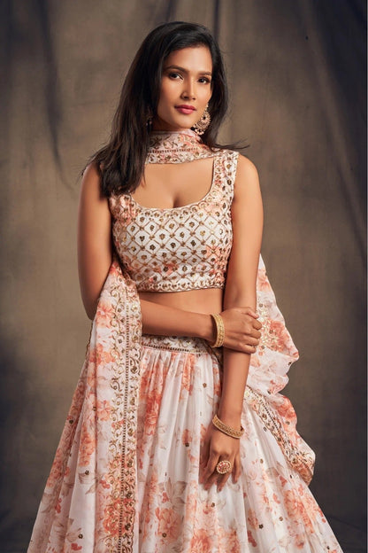 White Colour Organza Lehenga Choli LC1010095 B