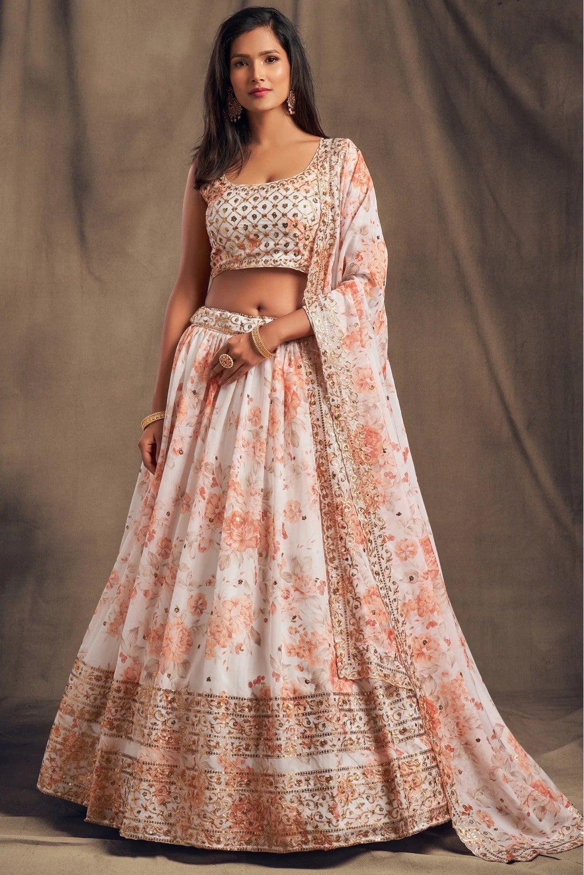 White Colour Organza Lehenga Choli LC1010095