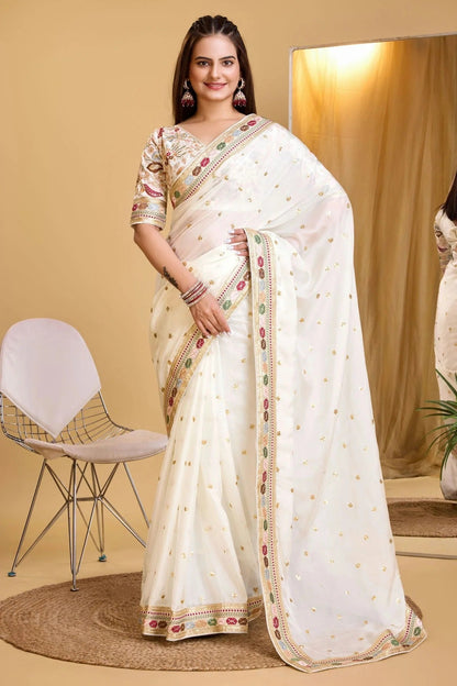 White Colour Organza Saree SD1110014