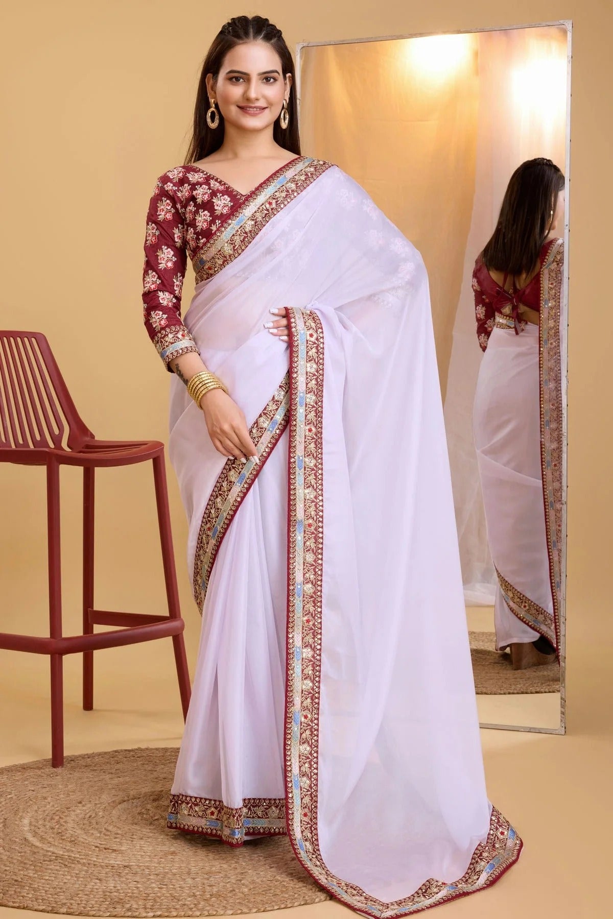 White Colour Organza Saree SD1110237