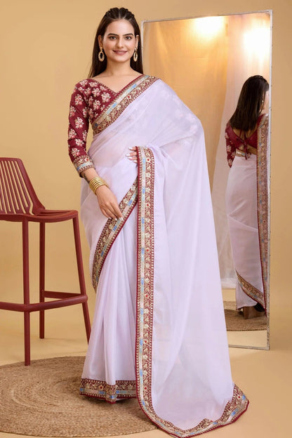 White Colour Organza Saree SD1110237