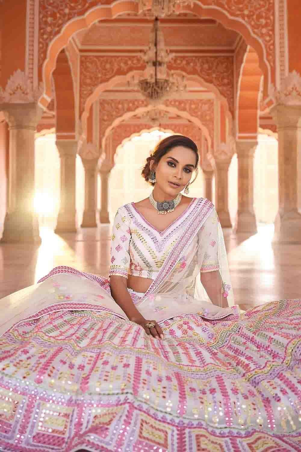 White Colour Organza Thread Work Lehenga Choli LC1080325 A