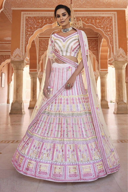 White Colour Organza Thread Work Lehenga Choli LC1080325