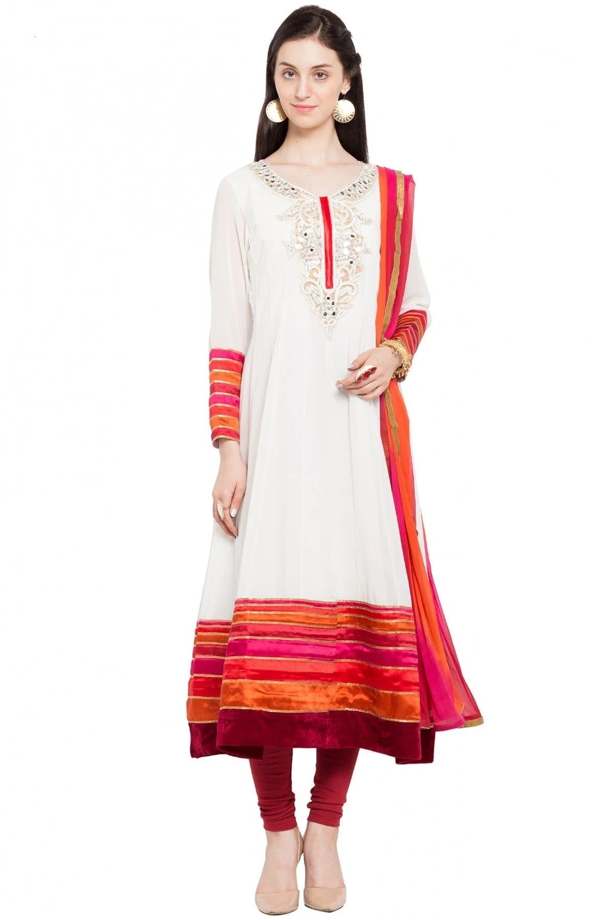 White Colour Plus Size Stitched Faux Georgette Anarkali Suit BW1070160
