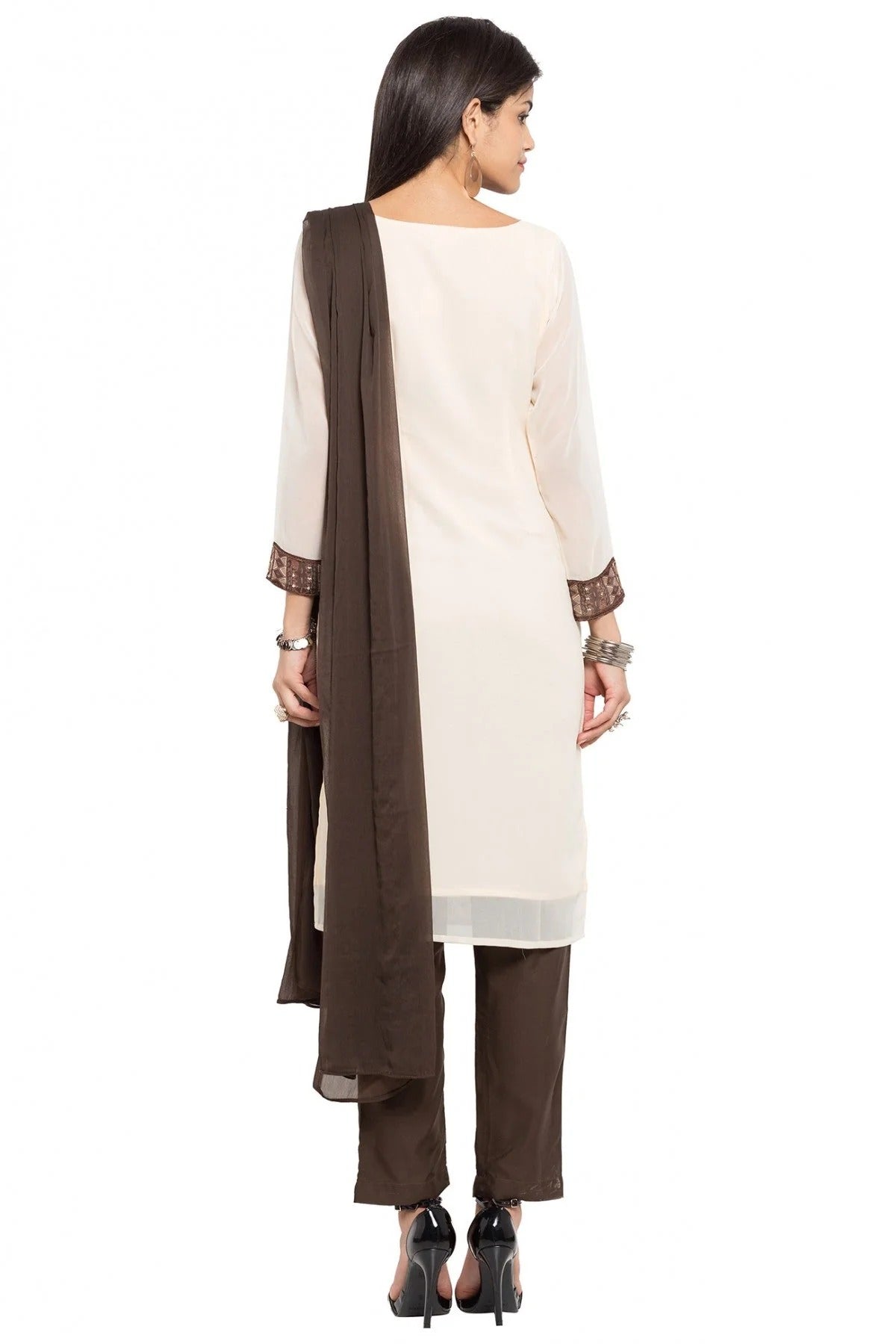 White Colour Plus Size Stitched Faux Georgette Pant Style Suit BW1070163 A
