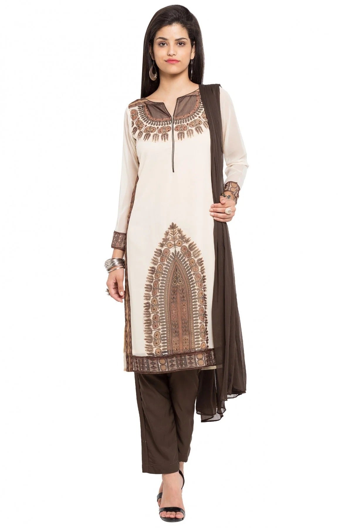 White Colour Plus Size Stitched Faux Georgette Pant Style Suit BW1070163